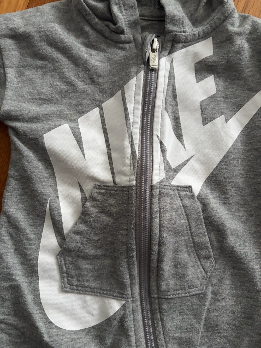 Nike | Baby Futura Logo Full-Zip Hooded Coverall Romper | Gray Size: 3M - Picture 2 of 7